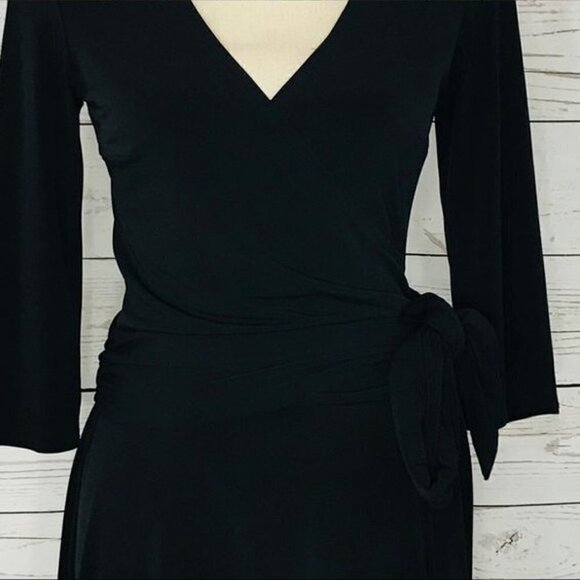 AB Studio Little black Cocktail Dress Faux-Wrap Stretch slinky  Size Med - Picture 2 of 5
